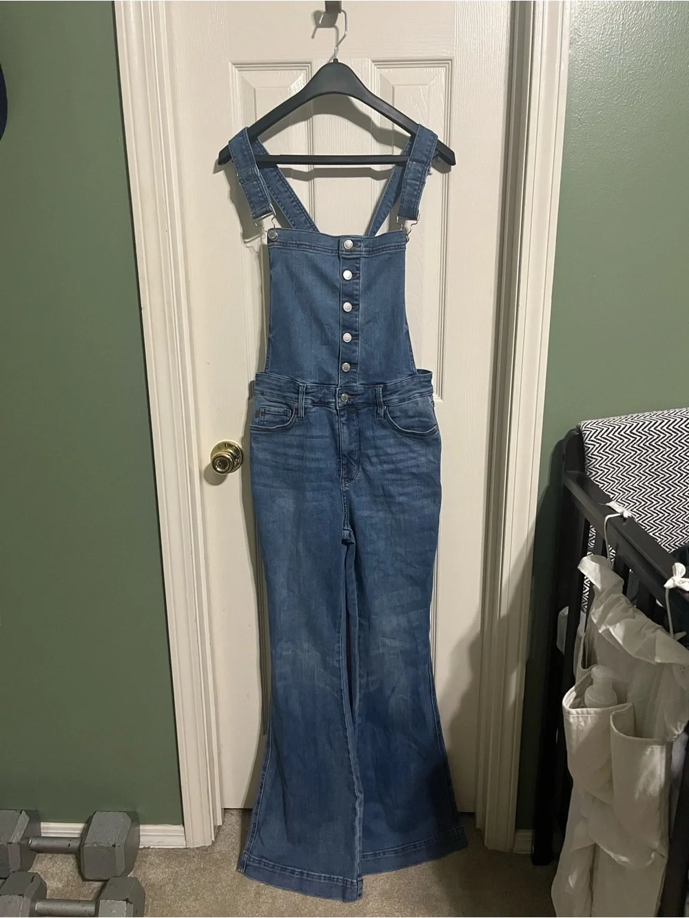 Judy Blue Blue High-Rise Button-Front Denim Overalls SZ L - Picture 3 of 13